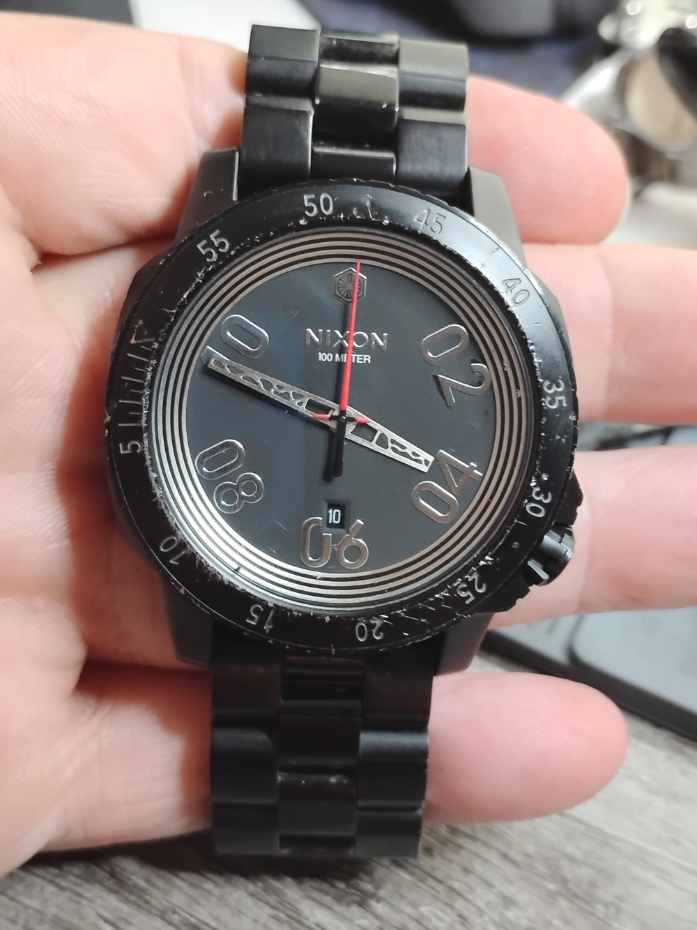 Nixon Black Stainless Steel Men's Watch with Red Second Hand